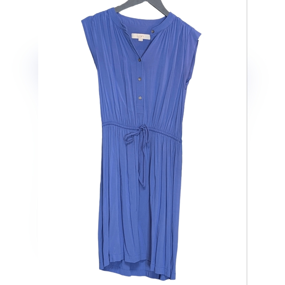 LOFT Button-Front Drawstring Periwinkle Shirt Dre… - image 5